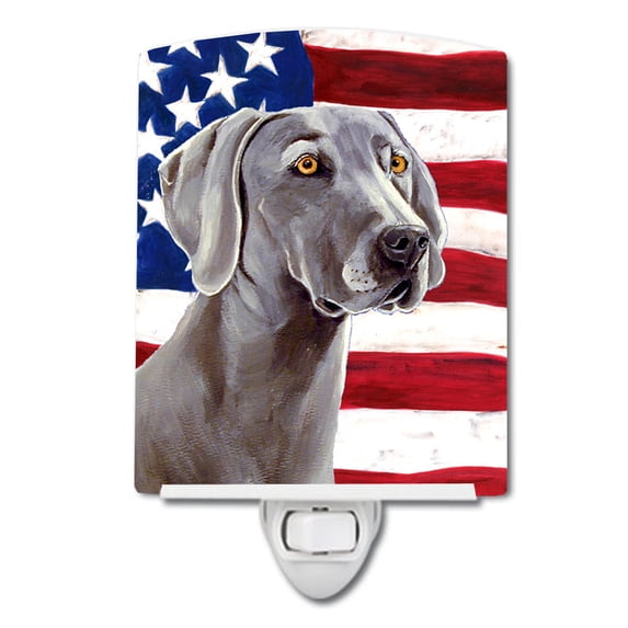 Caroline's Treasures LH9001CNL Flag with Weimaraner Ceramic Night Light, 6x4x3", multicolor
