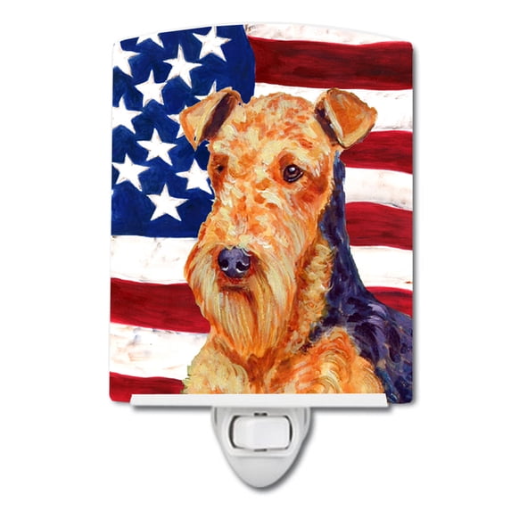 Caroline's Treasures LH9005CNL Flag with Airedale Ceramic Night Light, 6x4x3", multicolor