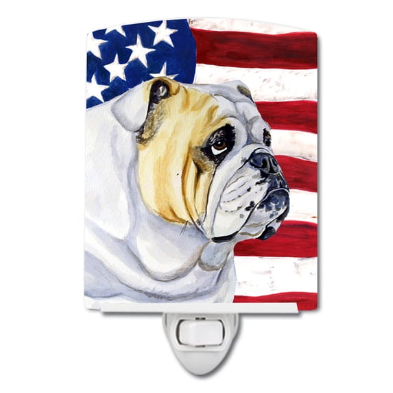 Caroline's Treasures LH9018CNL Flag with English Bulldog Ceramic Night Light, 6x4x3", multicolor
