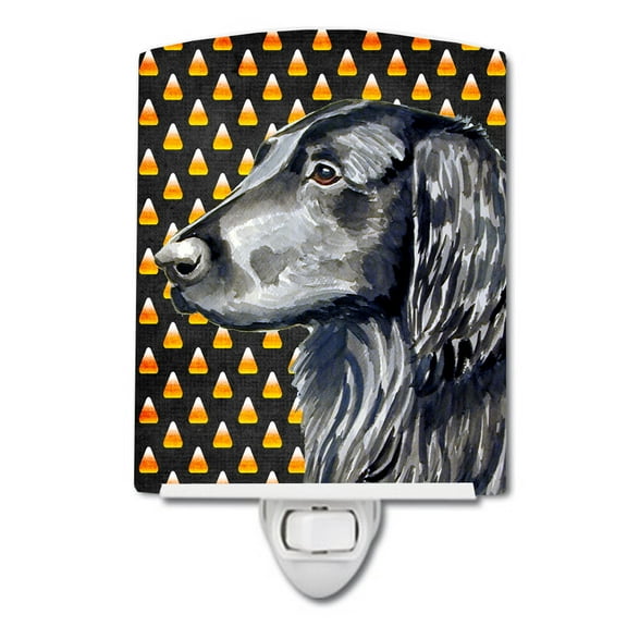 Caroline's Treasures LH9062CNL Flat Coated Retriever Candy Corn Halloween Portrait Ceramic Night Light, 6x4x3",