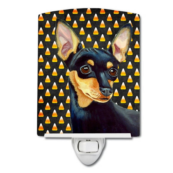Caroline's Treasures LH9076CNL Min Pin Candy Corn Halloween Portrait Ceramic Night Light, 6x4x3", multicolor