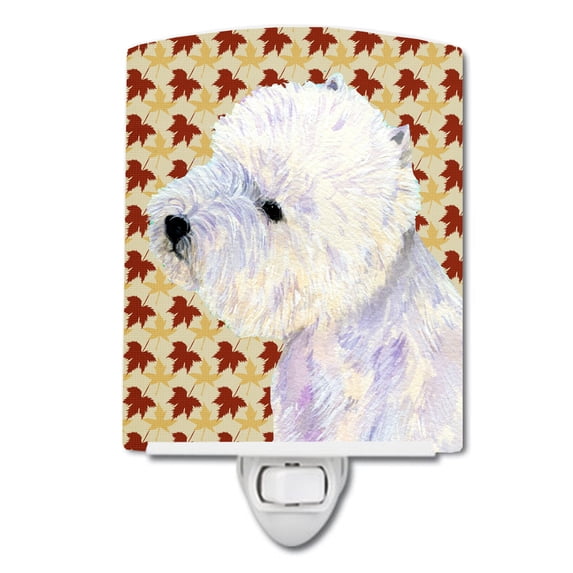 Caroline's Treasures LH9090CNL Westie Fall Leaves Portrait Ceramic Night Light, 6x4x3", multicolor
