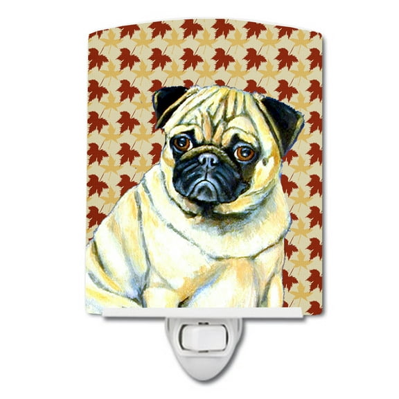 Caroline's Treasures LH9117CNL Pug Fall Leaves Portrait Ceramic Night Light, 6x4x3", multicolor
