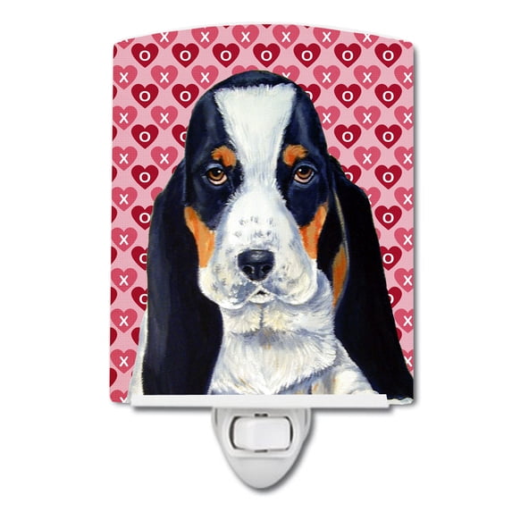 Caroline's Treasures LH9149CNL Basset Hound Hearts Love and Valentine's Day Portrait Ceramic Night Light, 6x4x3",