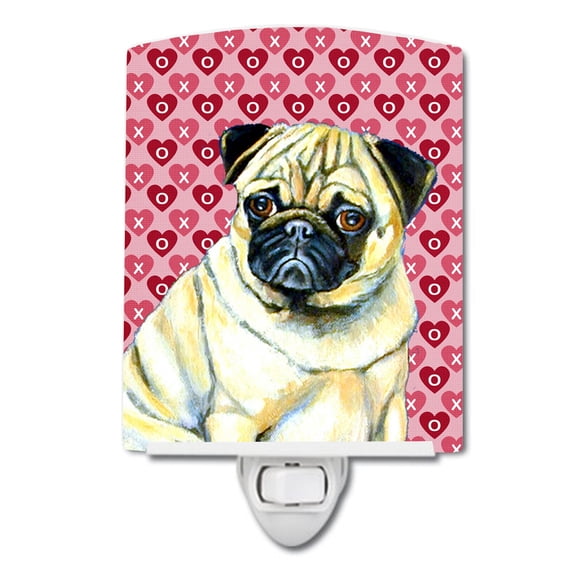 Caroline's Treasures LH9162CNL Pug Hearts Love and Valentine's Day Portrait Ceramic Night Light, 6x4x3", multicolor