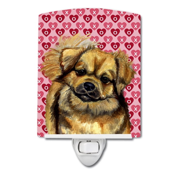 Caroline's Treasures LH9169CNL Tibetan Spaniel Hearts Love Valentine's Day Ceramic Night Light, 6x4x3", multicolor