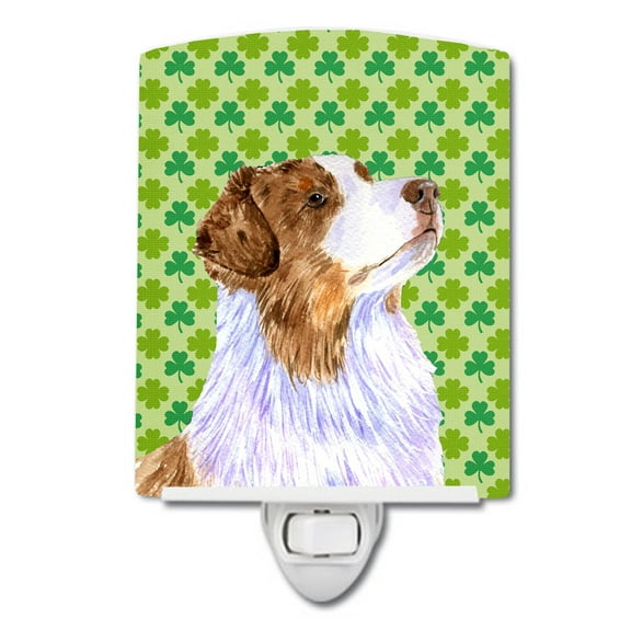 Caroline's Treasures LH9183CNL Australian Shepherd St. Patrick's Day Shamrock Ceramic Night Light, 6x4x3", multicolor
