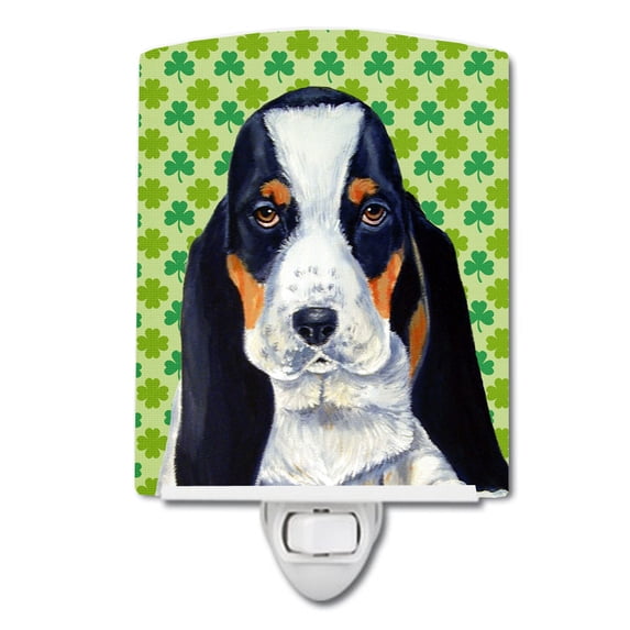Caroline's Treasures LH9194CNL Basset Hound St. Patrick's Day Shamrock Portrait Ceramic Night Light, 6x4x3", multicolor