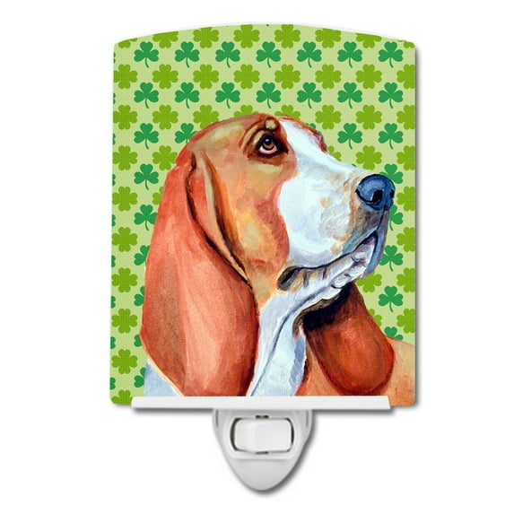 Caroline's Treasures LH9197CNL Basset Hound St. Patrick's Day Shamrock Portrait Ceramic Night Light, 6x4x3", multicolor