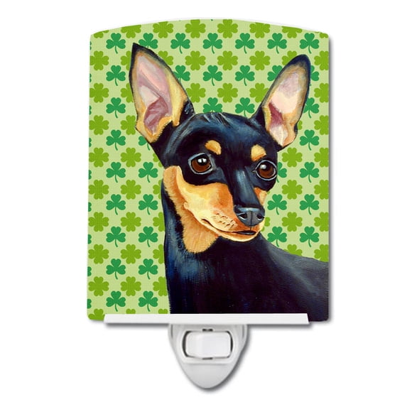 Caroline's Treasures LH9200CNL Min Pin St. Patrick's Day Shamrock Portrait Ceramic Night Light, 6x4x3", multicolor
