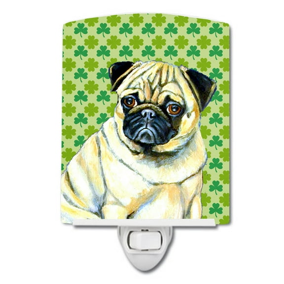 Caroline's Treasures LH9207CNL Pug St. Patrick's Day Shamrock Portrait Ceramic Night Light, 6x4x3", multicolor