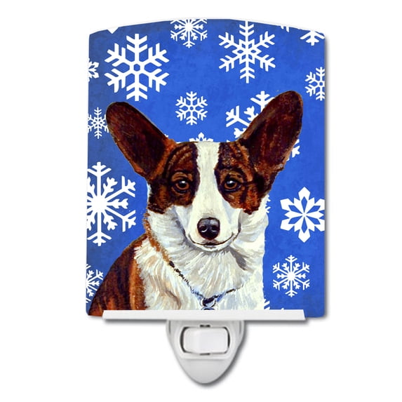 Caroline's Treasures LH9288CNL Corgi Winter Snowflakes Holiday Ceramic Night Light, 6x4x3", multicolor