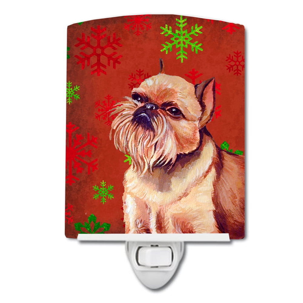 Caroline's Treasures LH9314CNL Brussels Griffon Red and Green Snowflakes Holiday Christmas Ceramic Night Light, 6x4x3",