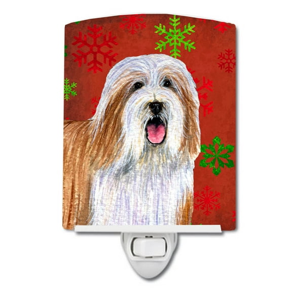 Caroline's Treasures LH9330CNL Bearded Collie Red and Green Snowflakes Holiday Christmas Ceramic Night Light, 6x4x3",