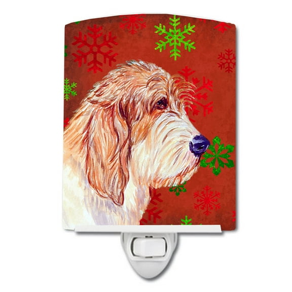 Caroline's Treasures LH9352CNL Petit Basset Griffon Vendeen Red Green Snowflake Christmas Ceramic Night Light, 6x4x3",