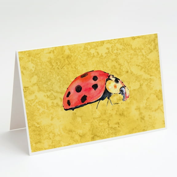 Lady Bug on Yellow Greeting Cards and Envelopes Pack of 8