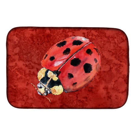 Lady Bug on Deep Red Dish Drying Mat