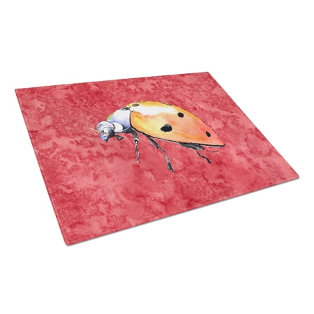 Caroline's Treasures Lady Bug on Red Glass Cutting Board Large