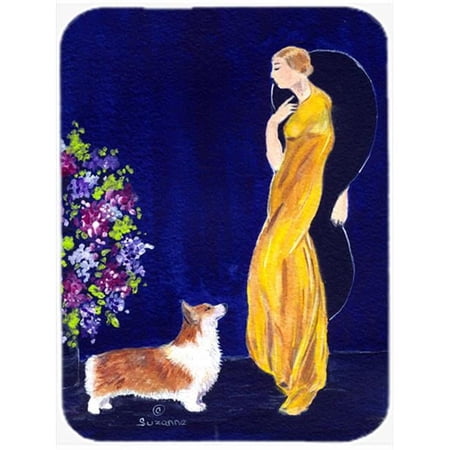 Caroline's Treasures Lady with her Corgi Glass Cutting Board Large