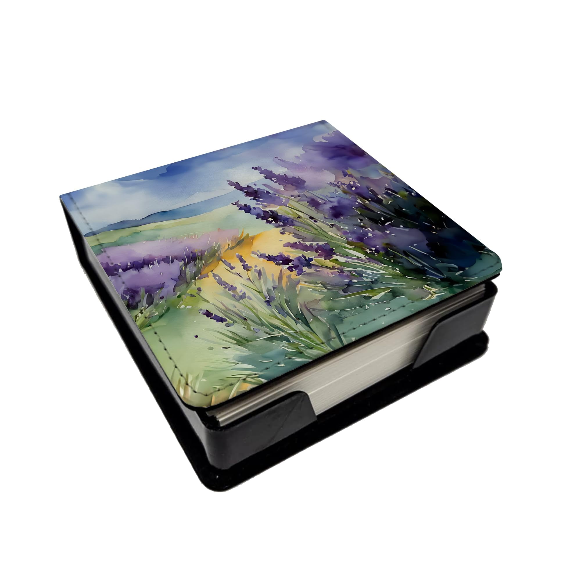 Caroline's Treasures Lavender in Watercolor PU Leather Note Paper Holder with Artist-Designed Cover, Desk Accessory, Office Gift