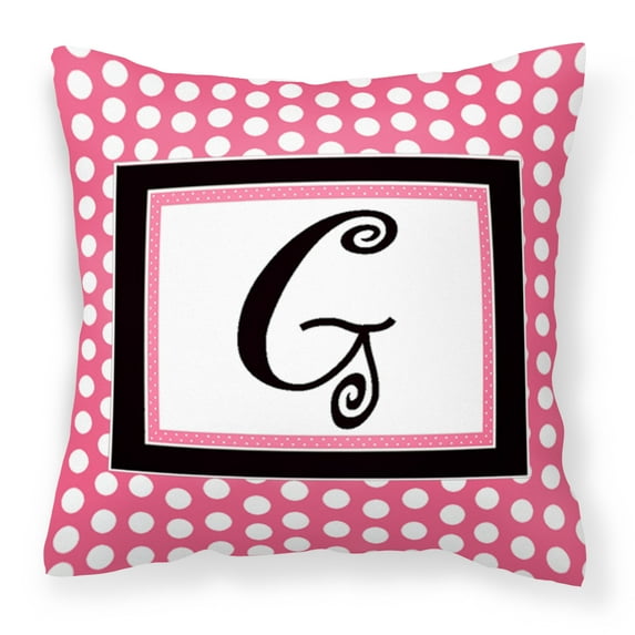 Caroline's Treasures Letter Initial Monogram Pink Black Polka Dots Indoor/Outdoor Throw Pillow
