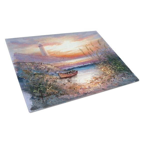 Caroline's Treasures Lighthouse Scene with Boat Glass Cutting Board Large
