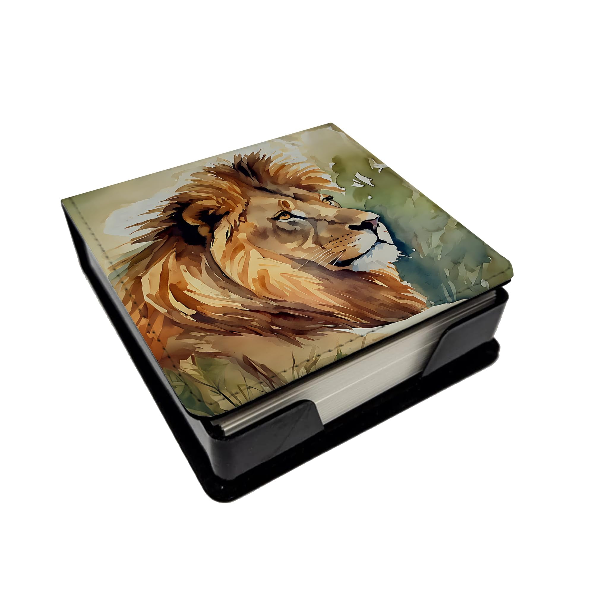 Caroline's Treasures Lion PU Leather Note Paper Holder with Artist-Designed Cover, Desk Accessory, Office Gift