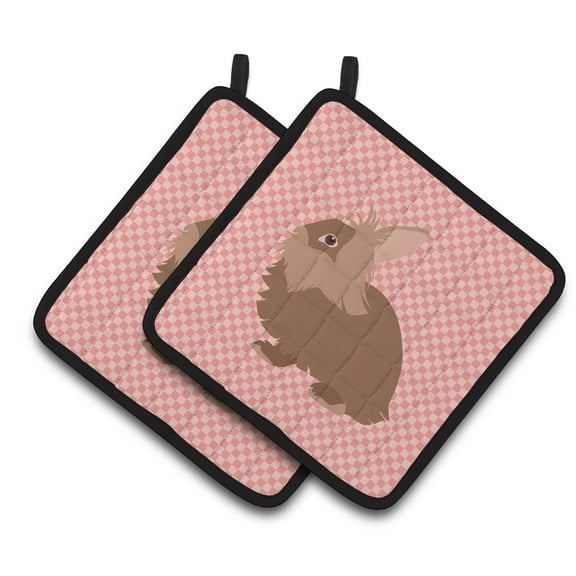 Caroline's Treasures Lionhead Rabbit Pink Check Pair of Pot Holders