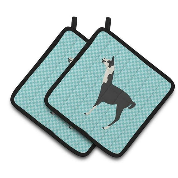 Caroline's Treasures Llama Q' Ara Blue Check Pair of Pot Holders