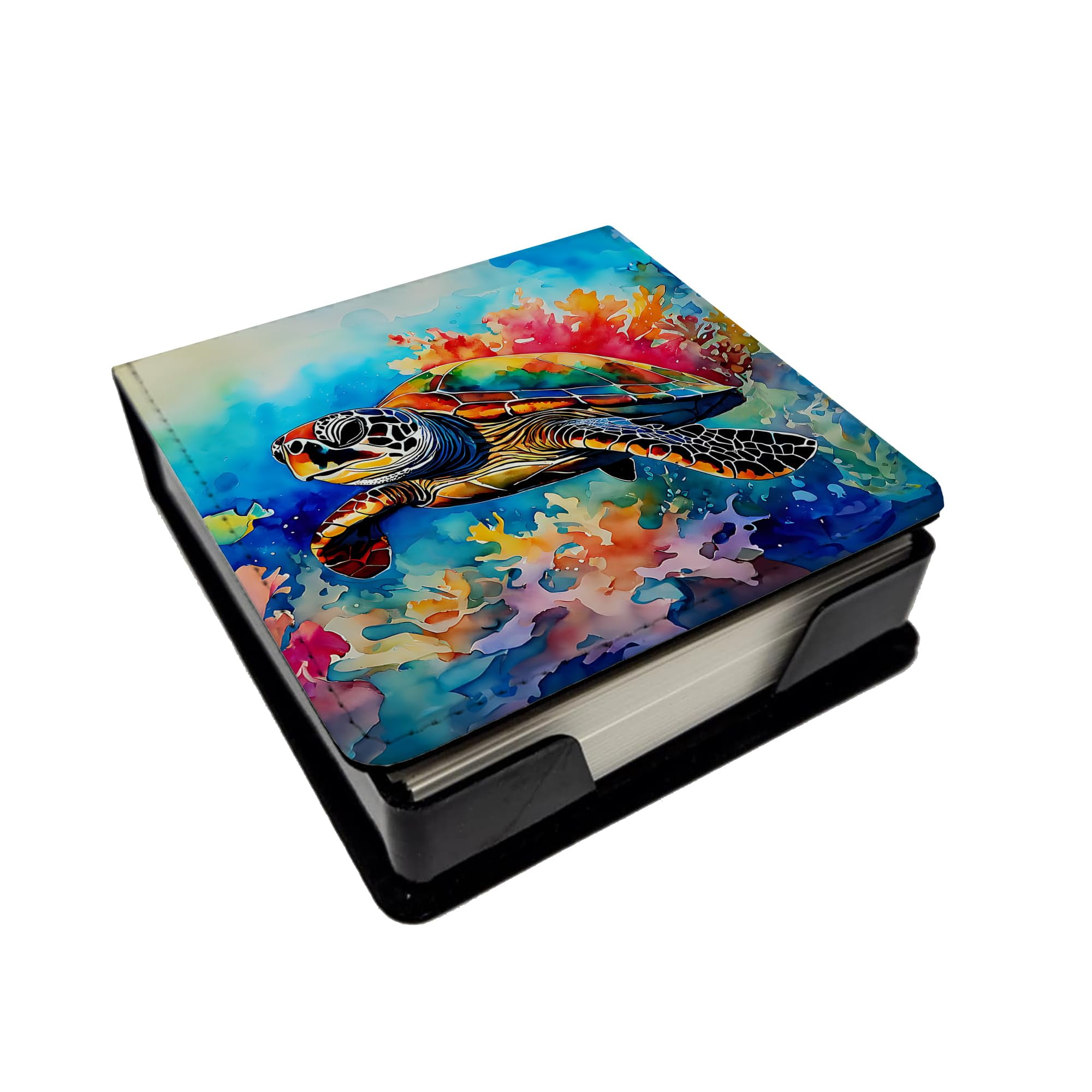 Caroline's Treasures Loggerhead Sea Turtle PU Leather Note Paper Holder with Artist-Designed Cover, Desk Accessory, Office Gift