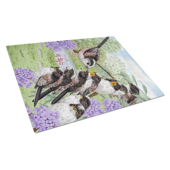 Caroline's Treasures Long Tailed Tits Glass Cutting Board Large