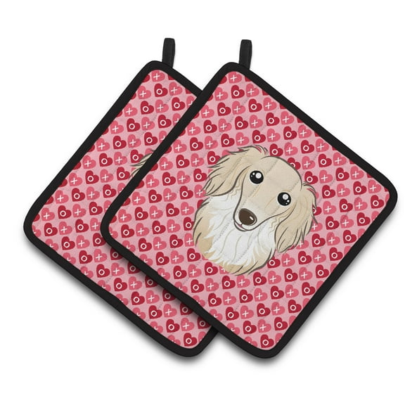 Caroline's Treasures Longhair Creme Dachshund Hearts Pair of Pot Holders