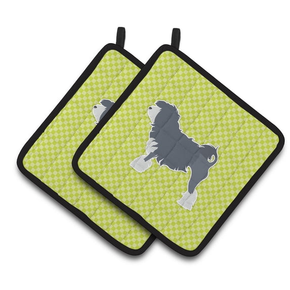 Caroline's Treasures Lowchen Checkerboard Green Pair of Pot Holders