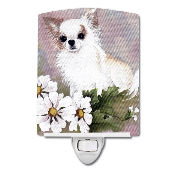 Caroline's Treasures MH1019CNL Chihuahua White Flowers Ceramic Night Light, 6x4x3", multicolor
