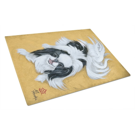 Caroline's Treasures MH1034LCB Japanese Chin Black White Play Glass Cutting Board Large, 12H x 16W, multicolor