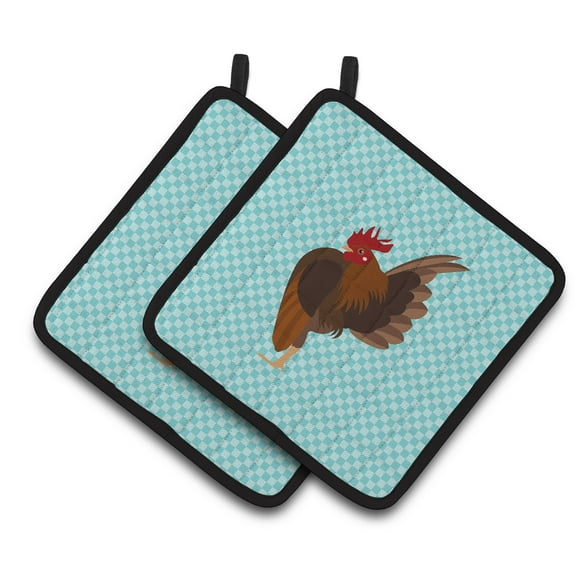 Caroline's Treasures Malaysian Serama Chicken Blue Check Pair of Pot Holders