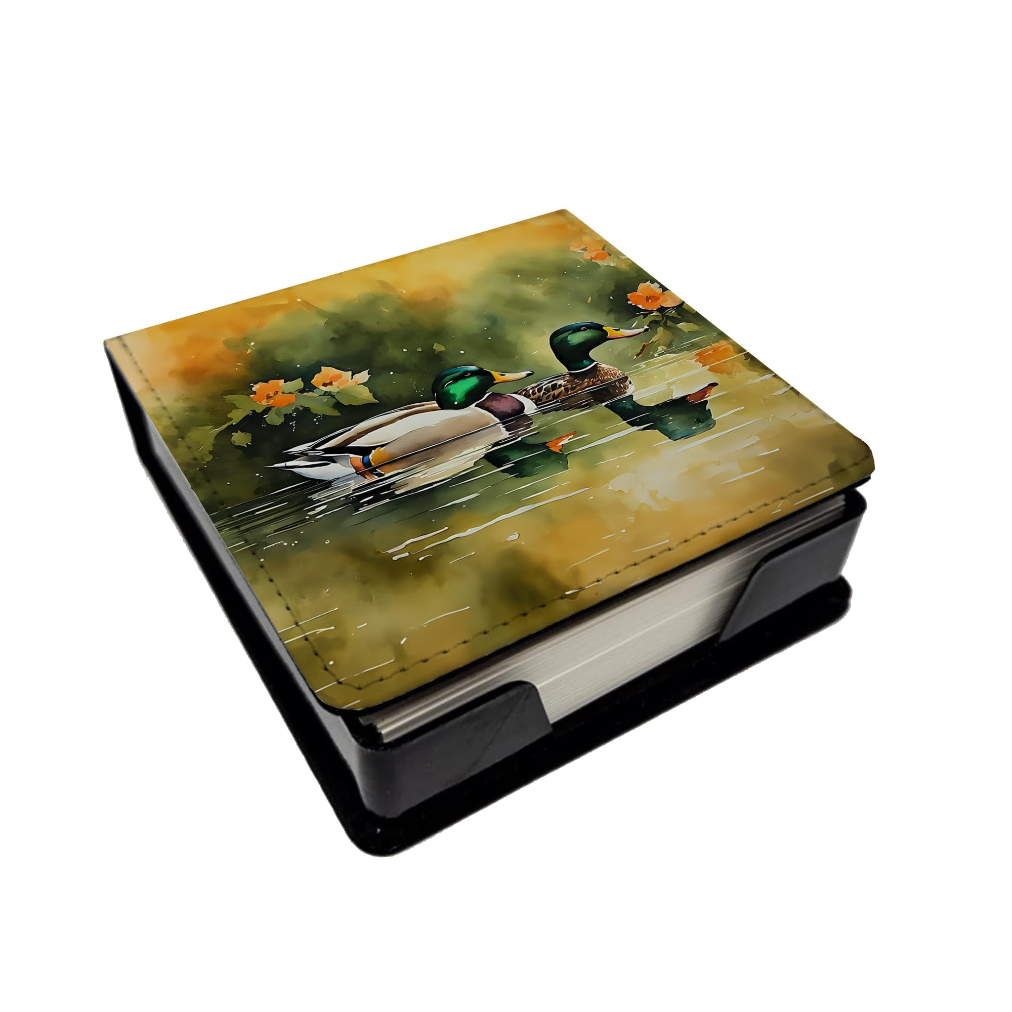Caroline's Treasures Mallard PU Leather Note Paper Holder with Artist-Designed Cover, Desk Accessory, Office Gift
