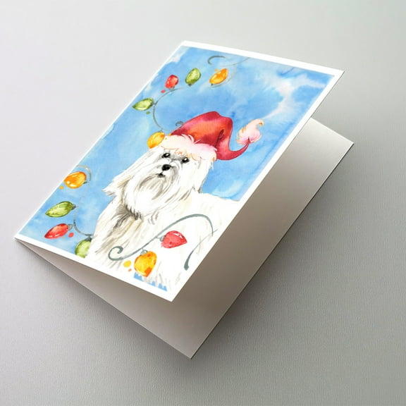 Christmas Lights Maltese Greeting Cards and Envelopes Pack of 8