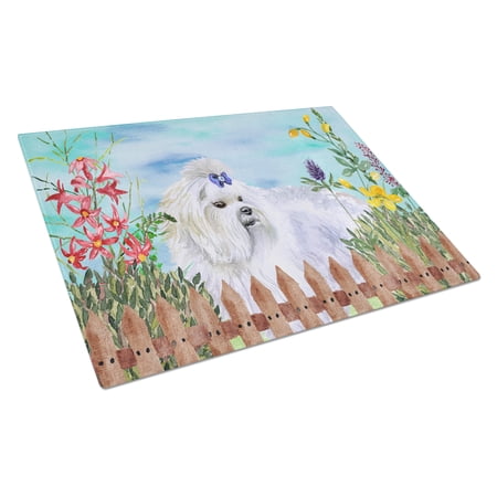 Caroline's Treasures Maltese Spring Glass Cutting Board Large