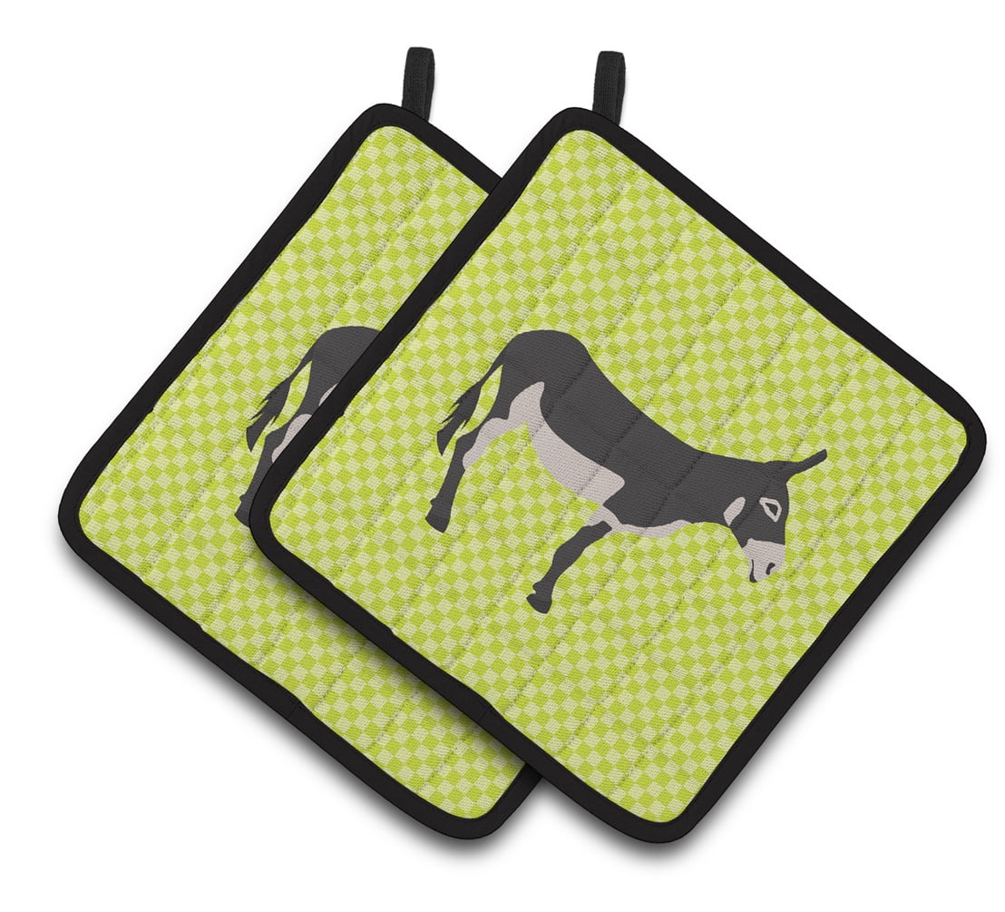 Caroline's Treasures Mammoth Jack Donkey Green Pair of Pot Holders