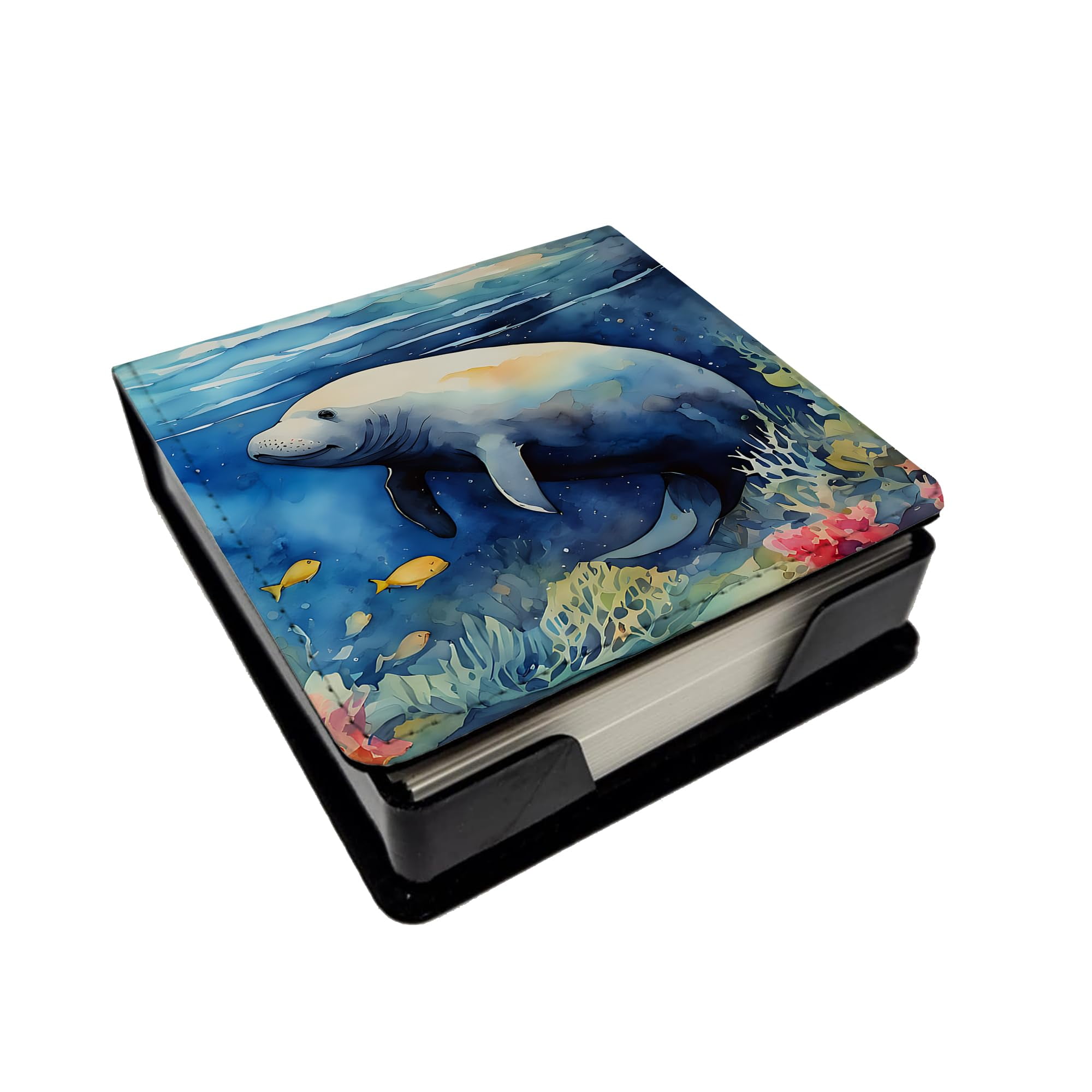 Caroline's Treasures Manatee PU Leather Note Paper Holder with Artist-Designed Cover, Desk Accessory, Office Gift