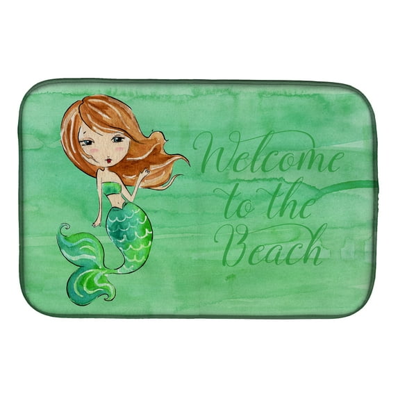Caroline's Treasures Mermaid Welcome Green Dish Drying Mat