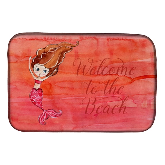 Caroline's Treasures Mermaid Welcome Red Dish Drying Mat