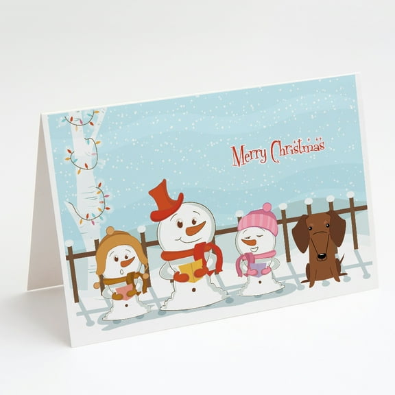 Merry Christmas Carolers Dachshund Red Brown Greeting Cards and Envelopes Pack of 8
