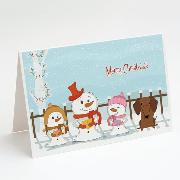 Merry Christmas Carolers Dachshund Red Brown Greeting Cards and Envelopes Pack of 8