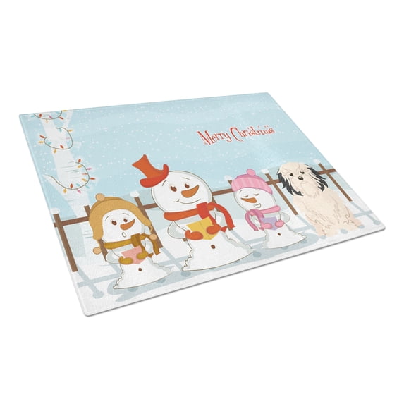 Caroline's Treasures Merry Christmas Carolers Lowchen Glass Cutting Board Large