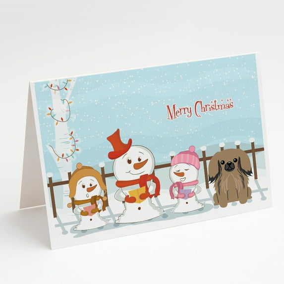 Merry Christmas Carolers Pekingese Tan Greeting Cards and Envelopes Pack of 8
