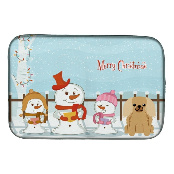 Merry Christmas Carolers Pekingnese Fawn Sable Dish Drying Mat