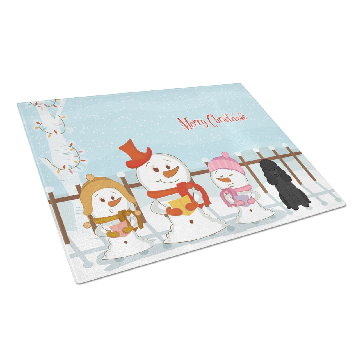 Caroline's Treasures Merry Christmas Carolers Poodle Black Glass Cutting Board Large