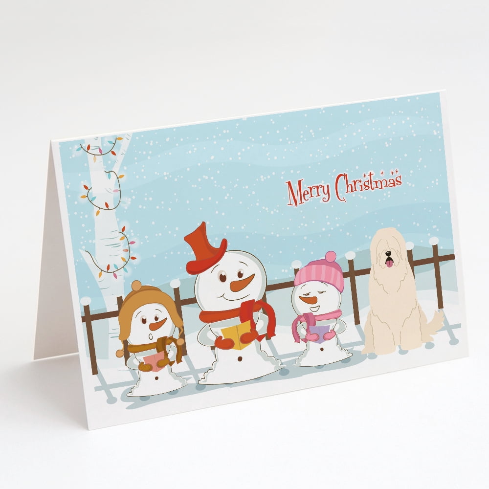 Merry Christmas Carolers South Russian Sheepdog Greeting Cards and Envelopes Pack of 8